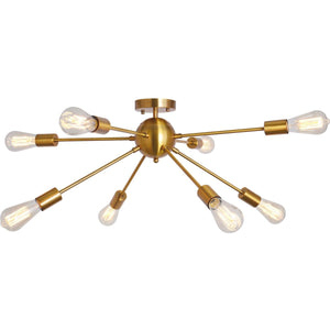 Herrlicht Sputnik Chandeliers Semi Flush Mount Ceiling Light Brass